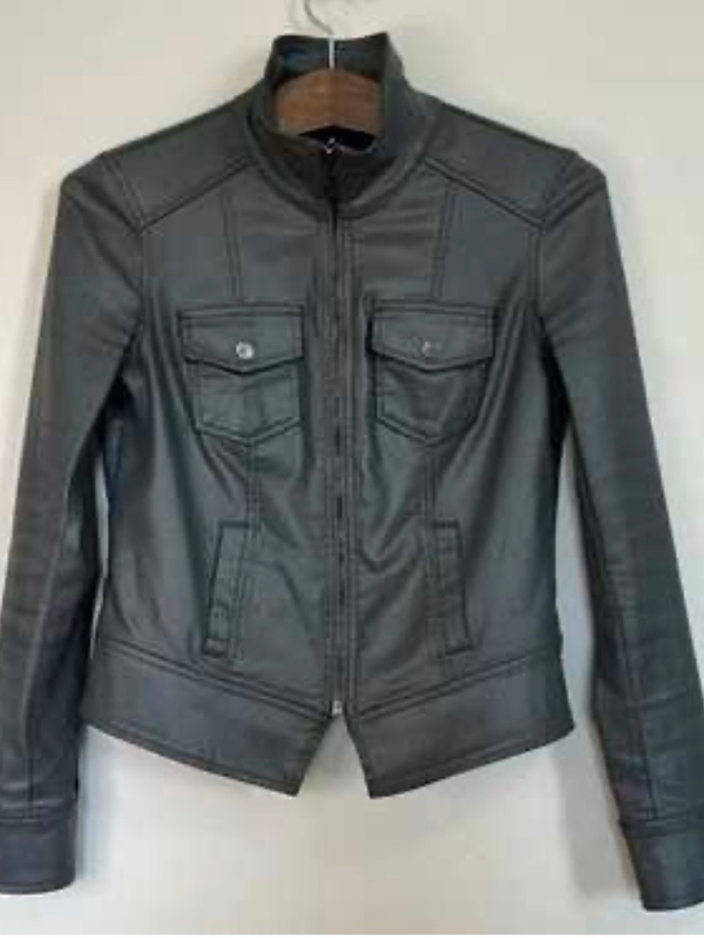 White House Black Market Black Faux Leather Moto Jacket